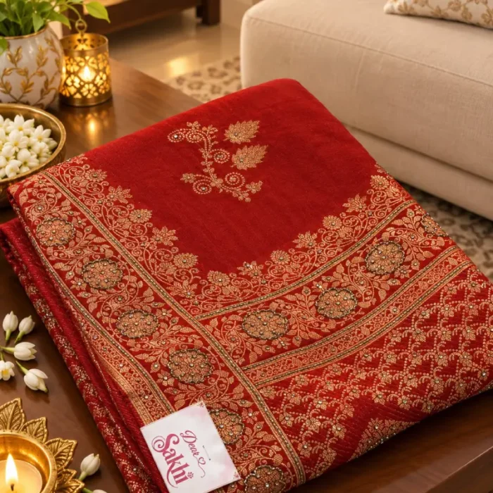 RUST ORANGE BANARASI SILK WITH DELICATE FLORAL MOTIFS