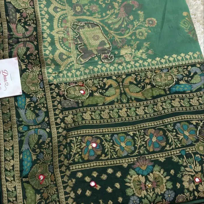 PEACOCK TEAL  ADORNED WITH INTRICATE TRADITIONAL FLORAL ZARI