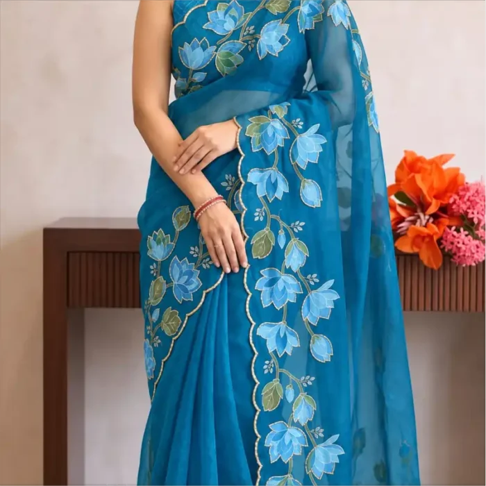 BLUE PINK LOTUS ORGANZA