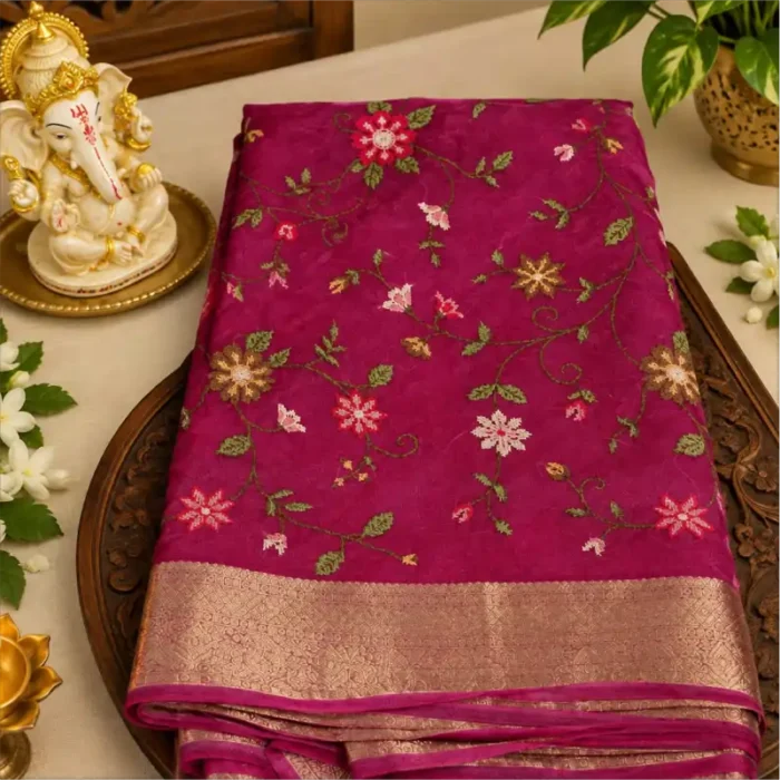 PINK FULL FLOWER THREAD WORK