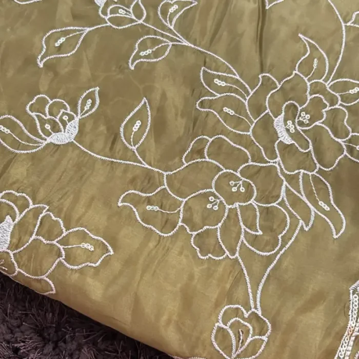 YELLOW GOLD EMBROIDERED ORGANZA WITH SUBTLE SEQUENCE